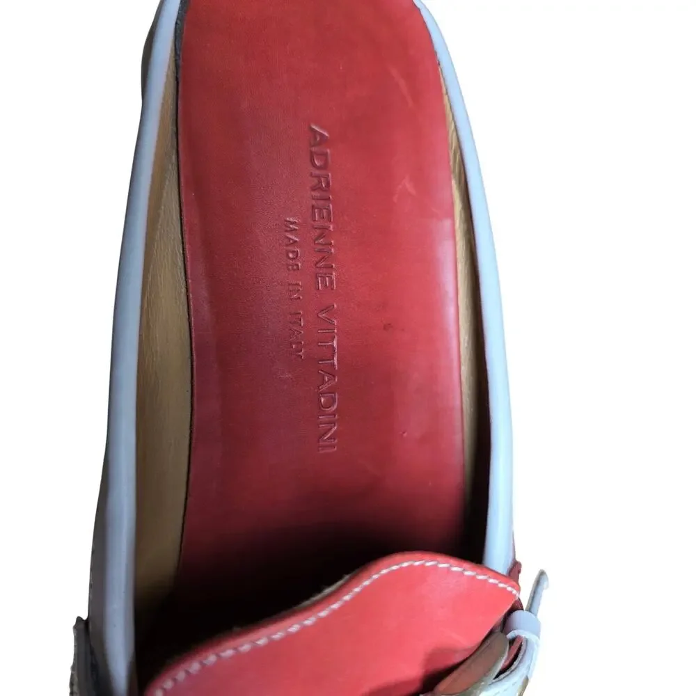 Adrienne Vittadini Mule Slide Slip On Leather Buckle 8.5 Orange White Preppy
